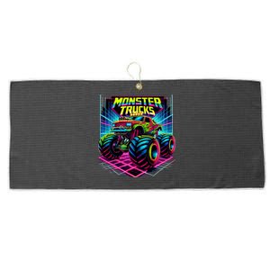 Monster Truck Birthday Party Retro Monster Trucks Lover Large Microfiber Waffle Golf Towel