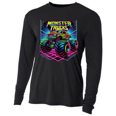 Monster Truck Birthday Party Retro Monster Trucks Lover Cooling Performance Long Sleeve Crew