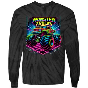 Monster Truck Birthday Party Retro Monster Trucks Lover Tie-Dye Long Sleeve Shirt