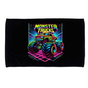 Monster Truck Birthday Party Retro Monster Trucks Lover Microfiber Hand Towel