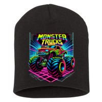 Monster Truck Birthday Party Retro Monster Trucks Lover Short Acrylic Beanie