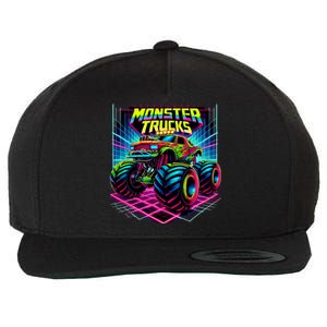 Monster Truck Birthday Party Retro Monster Trucks Lover Wool Snapback Cap