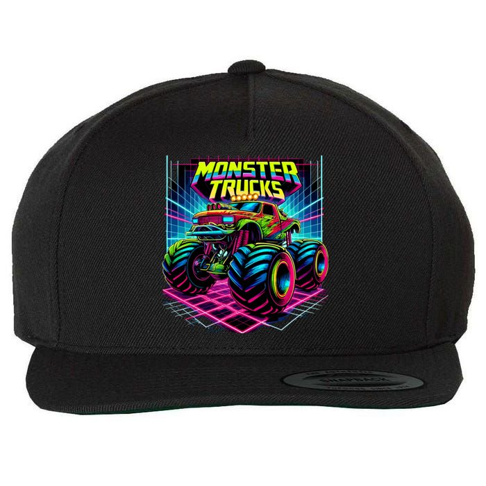 Monster Truck Birthday Party Retro Monster Trucks Lover Wool Snapback Cap