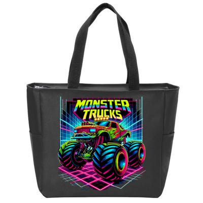 Monster Truck Birthday Party Retro Monster Trucks Lover Zip Tote Bag