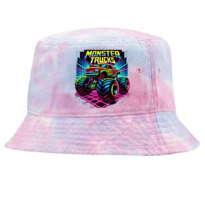 Monster Truck Birthday Party Retro Monster Trucks Lover Tie-Dyed Bucket Hat