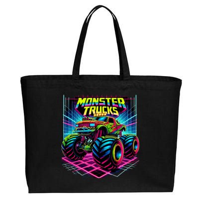 Monster Truck Birthday Party Retro Monster Trucks Lover Cotton Canvas Jumbo Tote