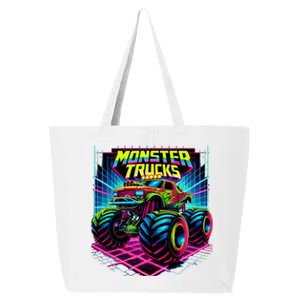 Monster Truck Birthday Party Retro Monster Trucks Lover 25L Jumbo Tote