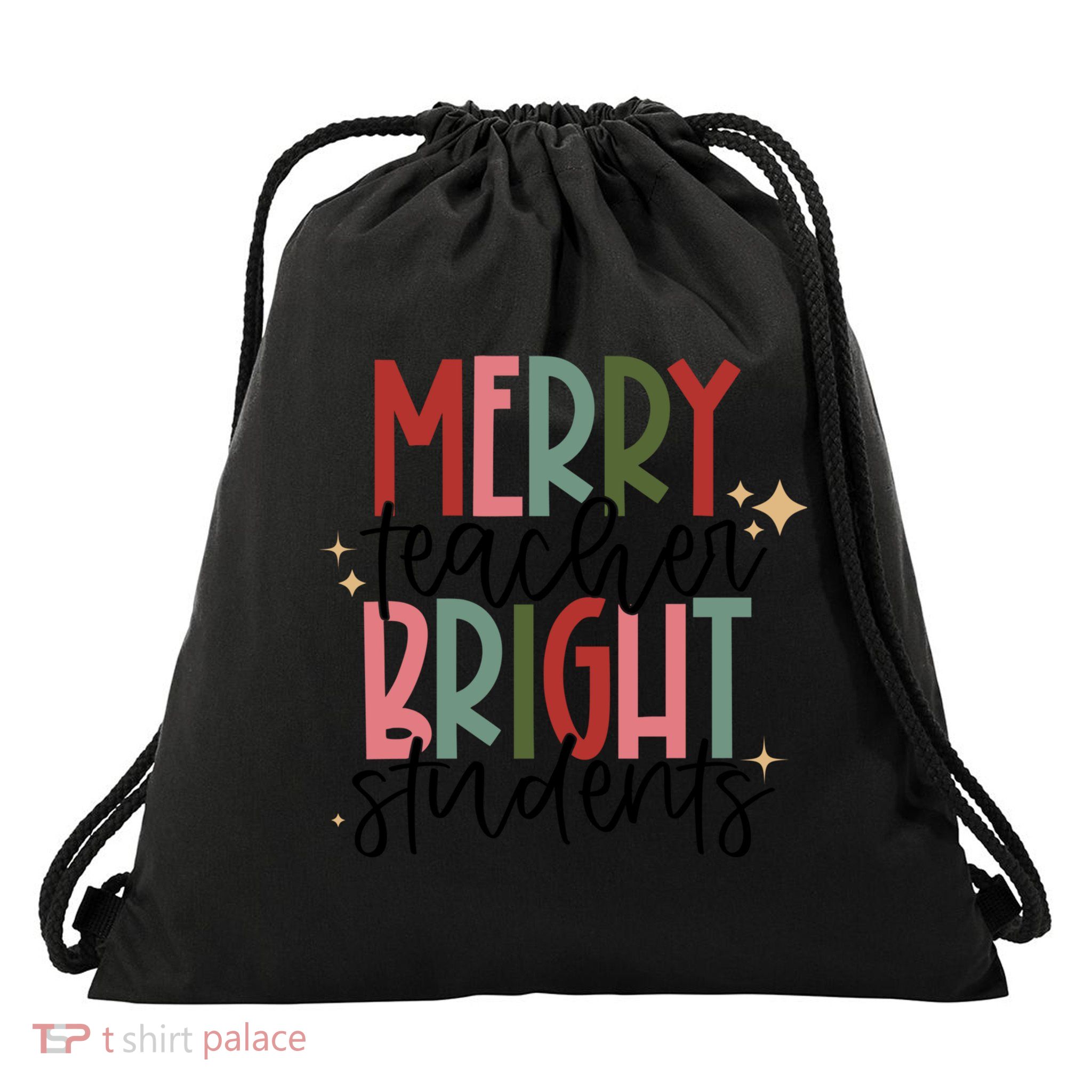 Merry Teacher Bright Students Christmas Gift Drawstring Bag