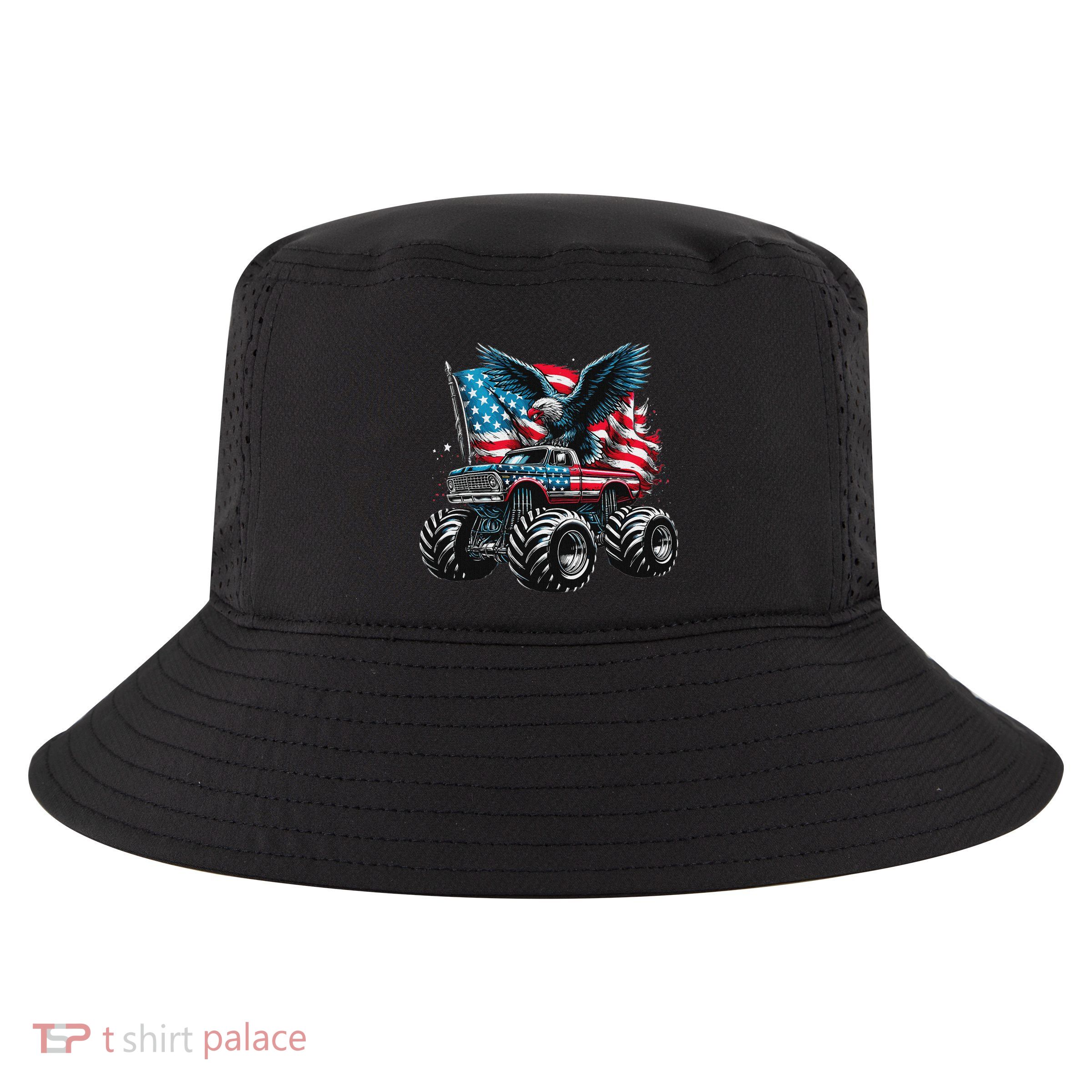 Monster Truck Bald Eagle 4th Of July American Flag Cool Comfort Performance Bucket Hat