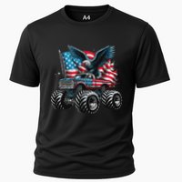 Monster Truck Bald Eagle 4th Of July American Flag Cooling Performance Crew T-Shirt