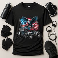 Monster Truck Bald Eagle 4th Of July American Flag Cooling Performance Crew T-Shirt