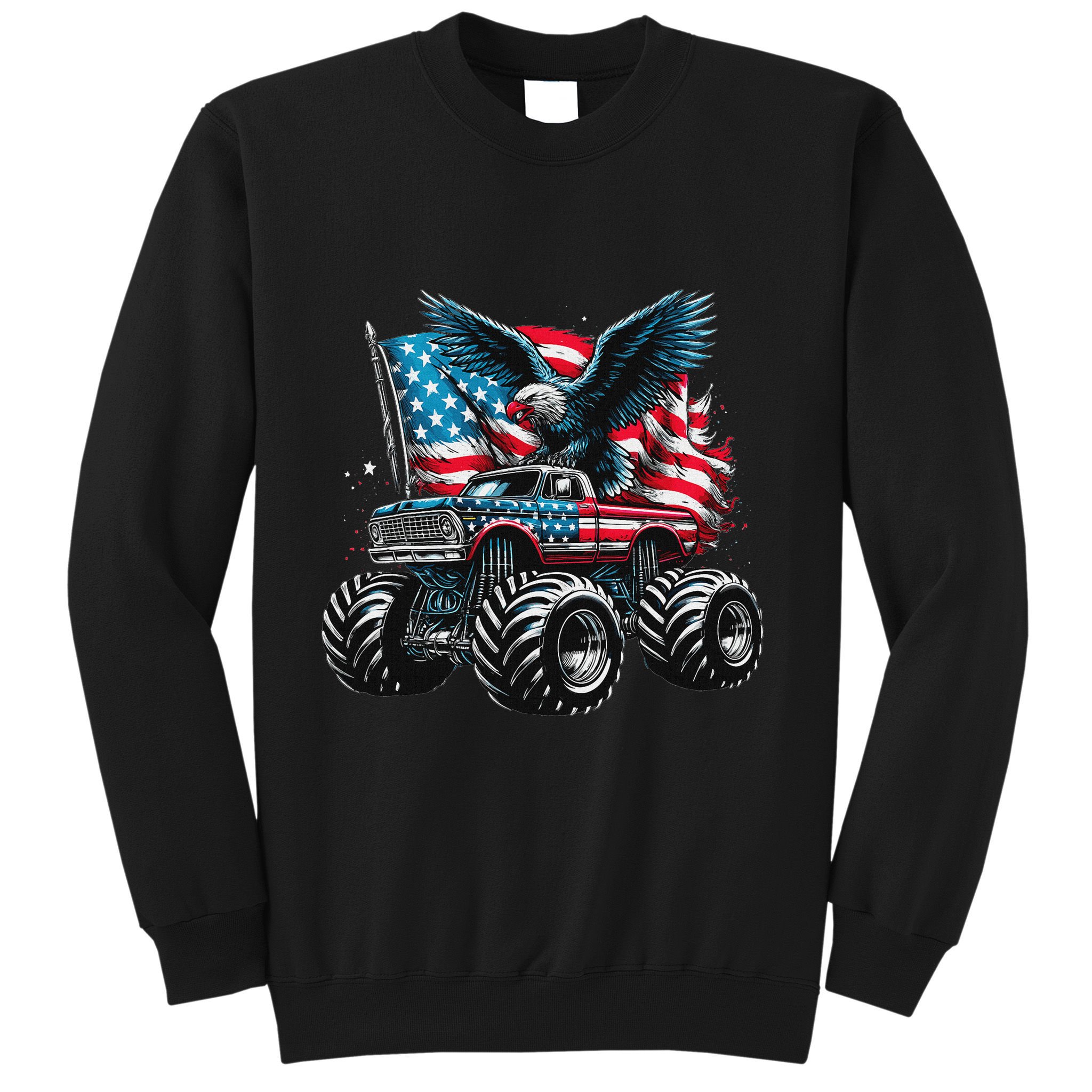 Monster Truck Bald Eagle 4th Of July American Flag Sweatshirt
