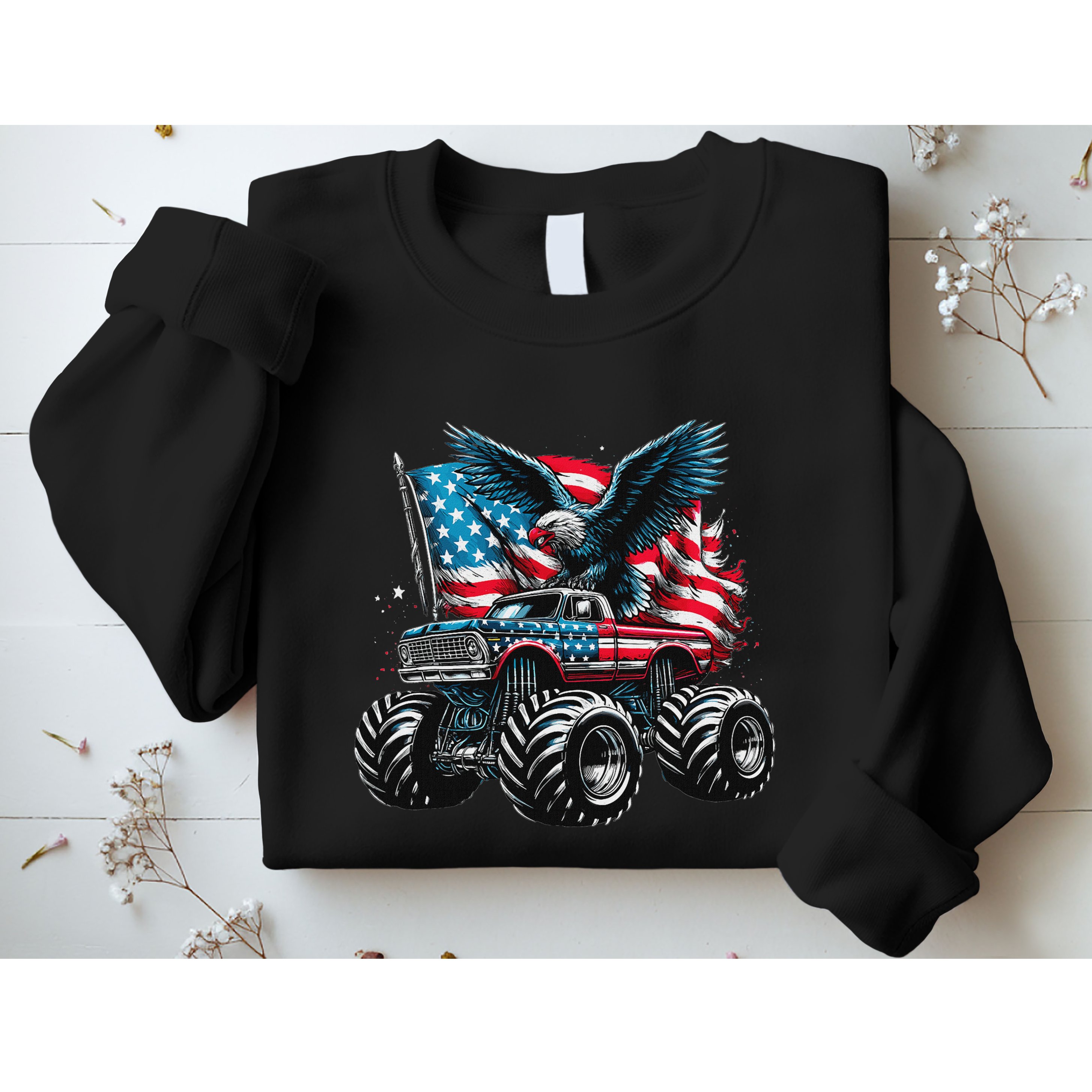 Monster Truck Bald Eagle 4th Of July American Flag Sweatshirt