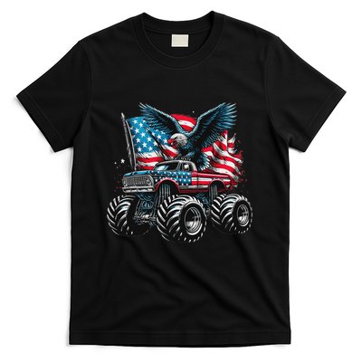 Monster Truck Bald Eagle 4th Of July American Flag T-Shirt