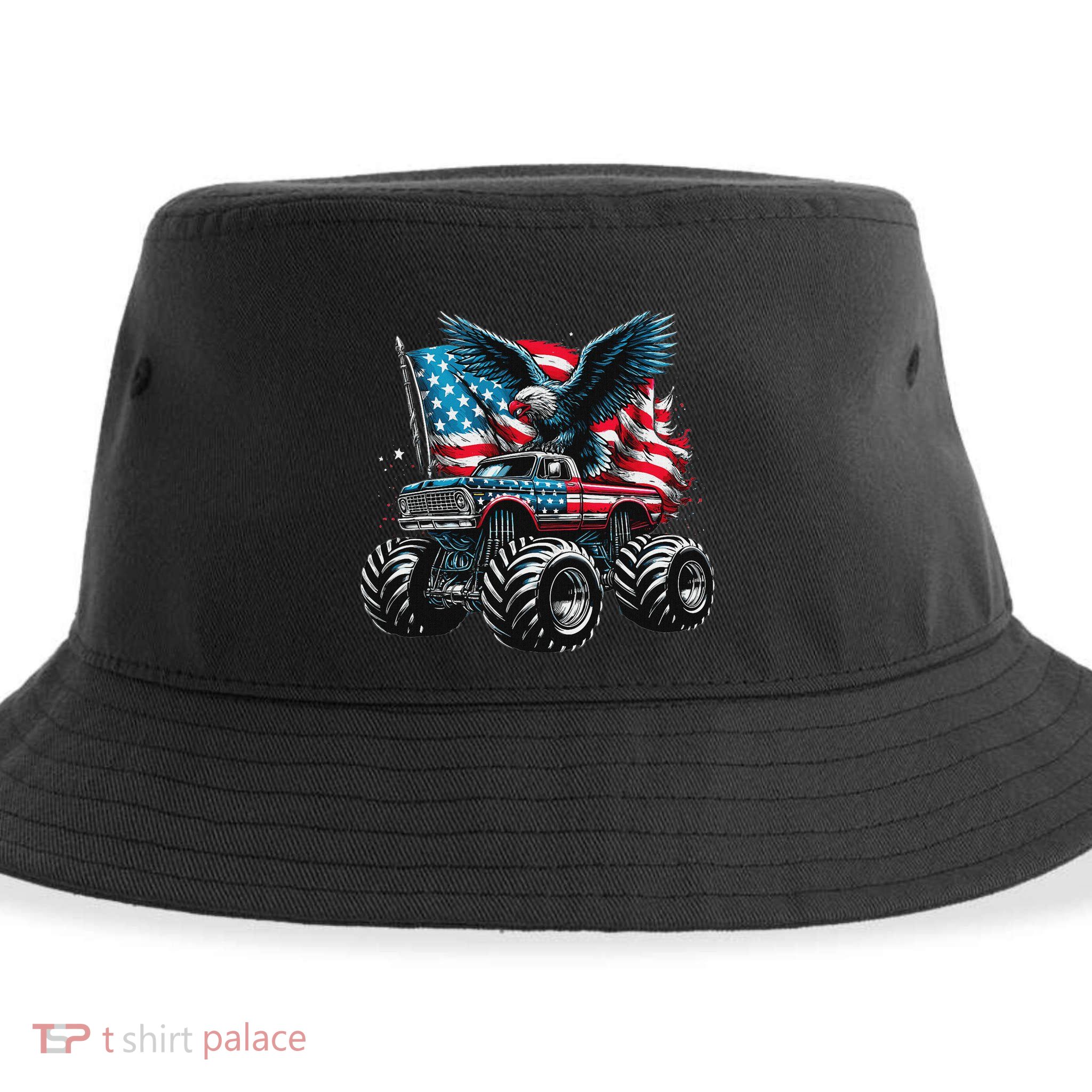 Monster Truck Bald Eagle 4th Of July American Flag Sustainable Bucket Hat