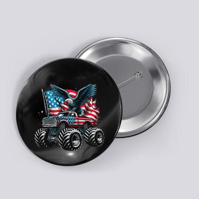 Monster Truck Bald Eagle 4th Of July American Flag Button