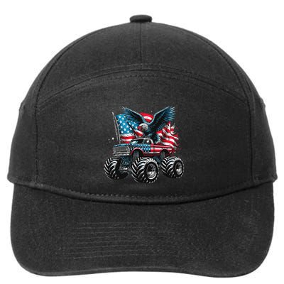 Monster Truck Bald Eagle 4th Of July American Flag 7-Panel Snapback Hat