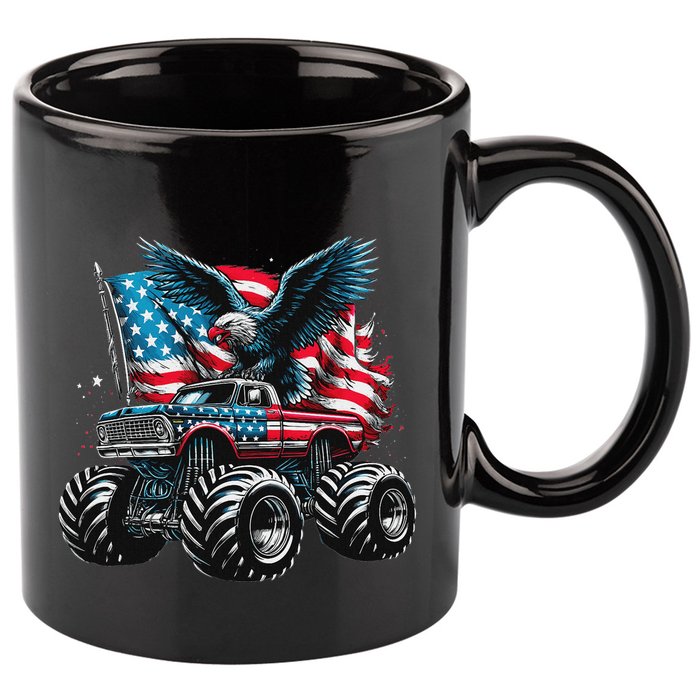 Monster Truck Bald Eagle 4th Of July American Flag 11oz C Handle Ceramic Mug