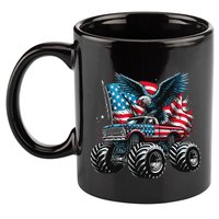 Monster Truck Bald Eagle 4th Of July American Flag 11oz C Handle Ceramic Mug