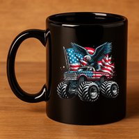 Monster Truck Bald Eagle 4th Of July American Flag 11oz C Handle Ceramic Mug