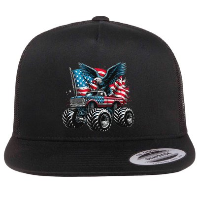 Monster Truck Bald Eagle 4th Of July American Flag Flatbill Hat