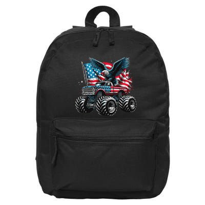 Monster Truck Bald Eagle 4th Of July American Flag 16 in Basic Backpack