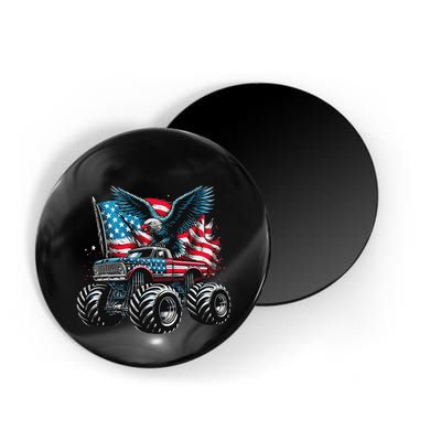 Monster Truck Bald Eagle 4th Of July American Flag Magnet