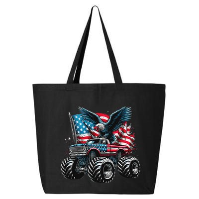 Monster Truck Bald Eagle 4th Of July American Flag 25L Jumbo Tote