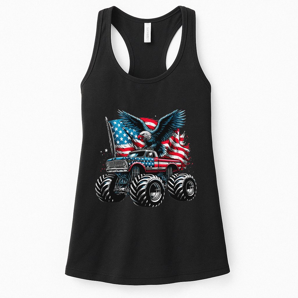 Monster Truck Bald Eagle 4th Of July American Flag Womens Tank Top