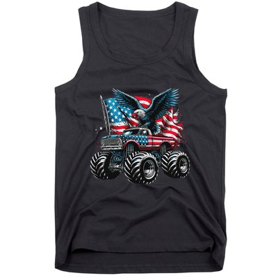 Monster Truck Bald Eagle 4th Of July American Flag Tank Top