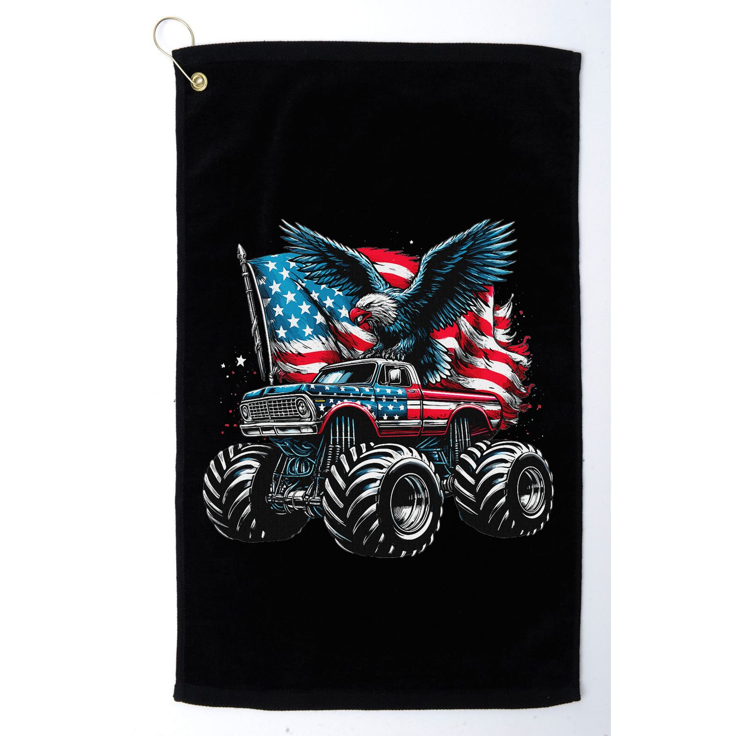 Monster Truck Bald Eagle 4th Of July American Flag Golf Towel