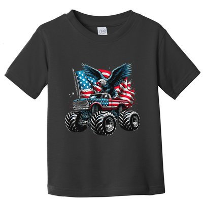 Monster Truck Bald Eagle 4th Of July American Flag Toddler T-Shirt