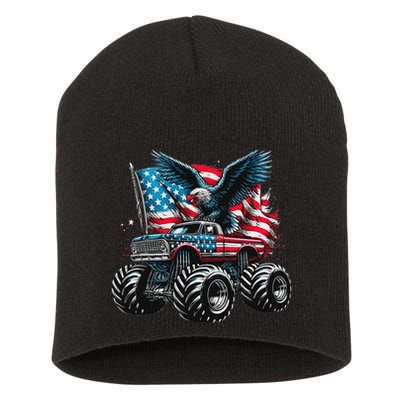 Monster Truck Bald Eagle 4th Of July American Flag Short Acrylic Beanie