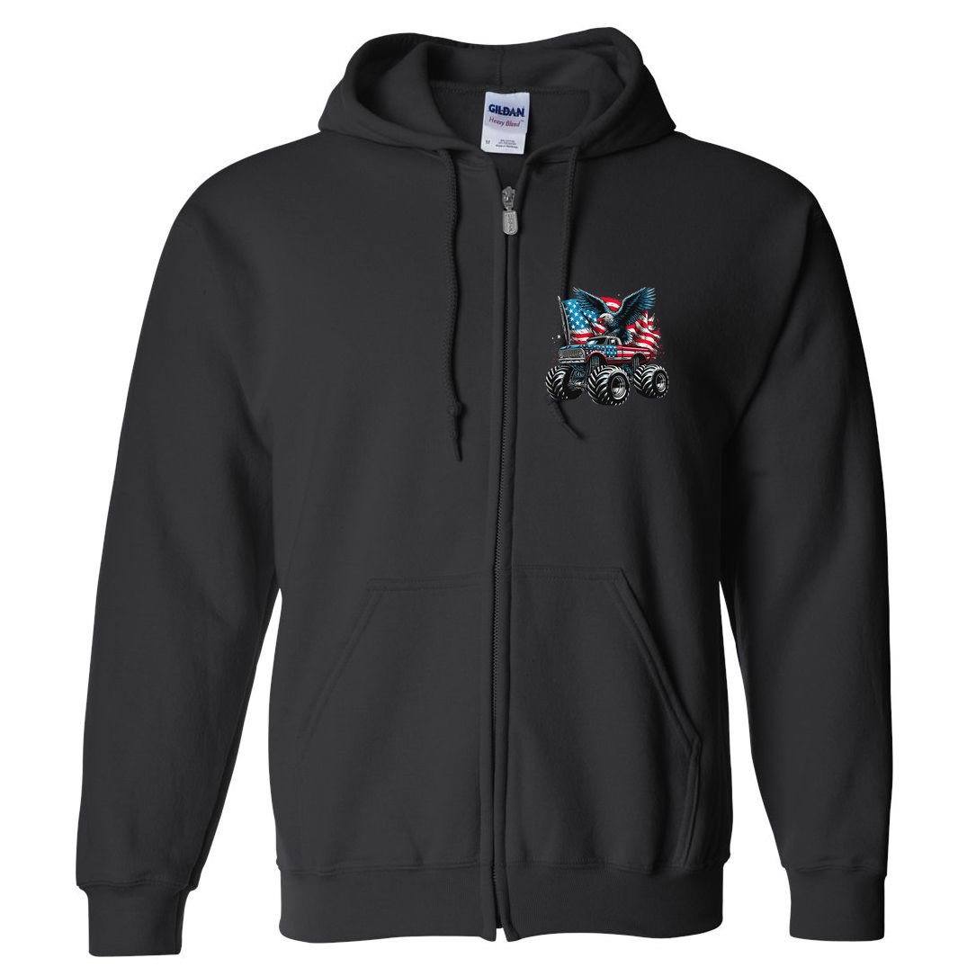 Monster Truck Bald Eagle 4th Of July American Flag Full Zip Hoodie