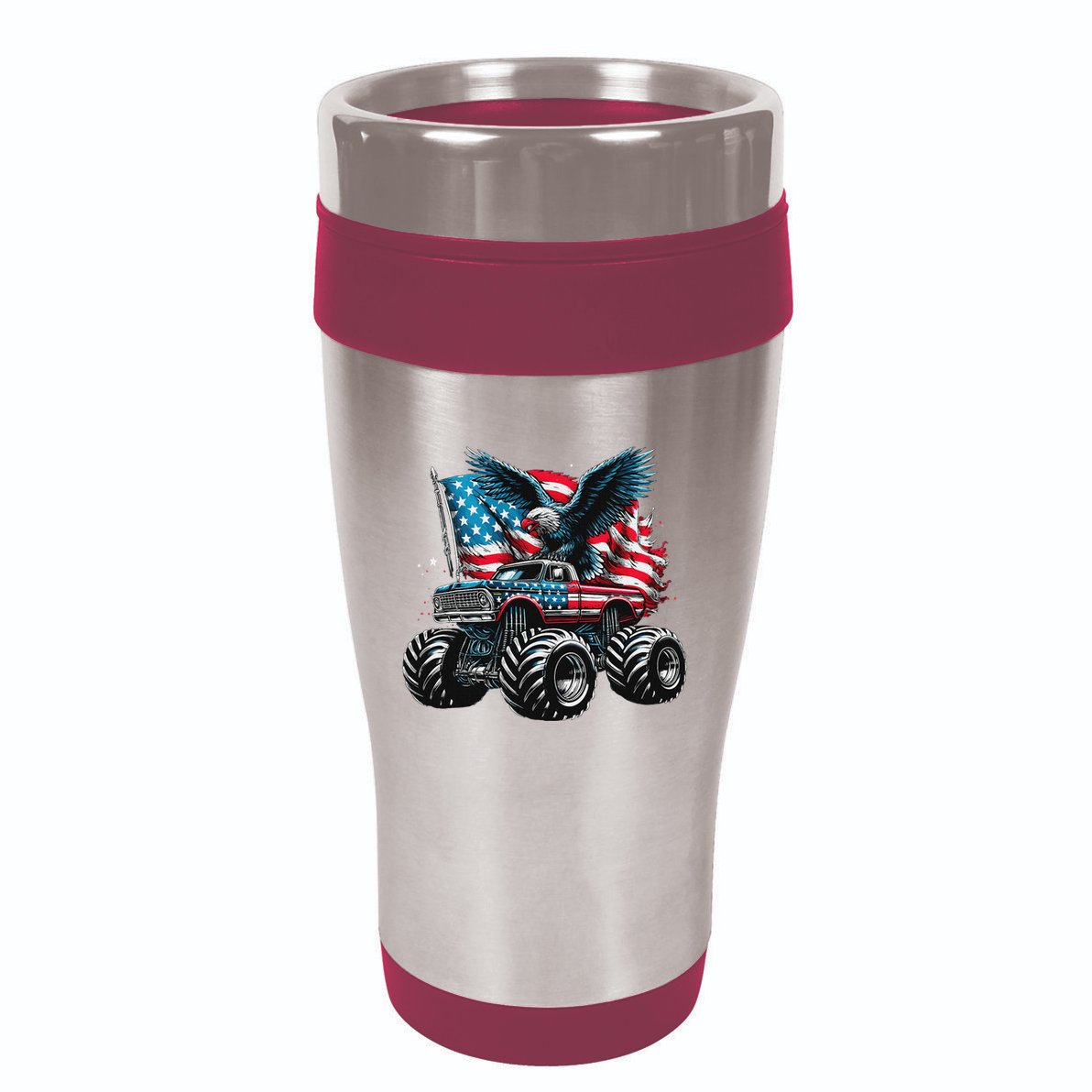 Monster Truck Bald Eagle 4th Of July American Flag 16oz Travel Tumbler