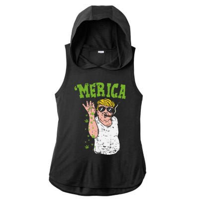 Merica Trump Bae Smoking Weed Cannabis Funny 420 Stoner Gift Ladies PosiCharge Tri-Blend Wicking Draft Hoodie Tank