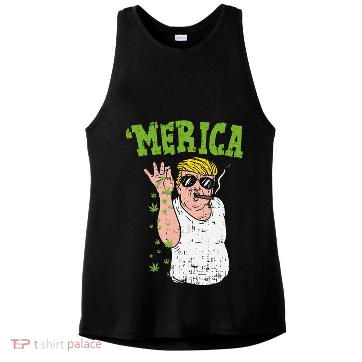 Merica Trump Bae Smoking Weed Cannabis Funny 420 Stoner Gift Ladies PosiCharge Tri-Blend Wicking Tank
