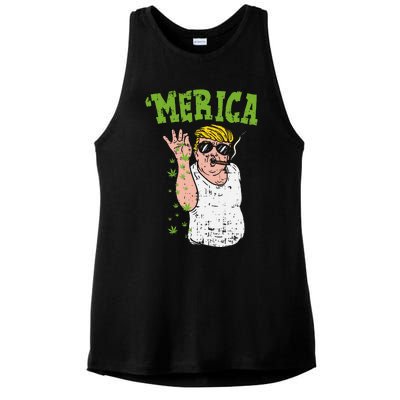 Merica Trump Bae Smoking Weed Cannabis Funny 420 Stoner Gift Ladies PosiCharge Tri-Blend Wicking Tank