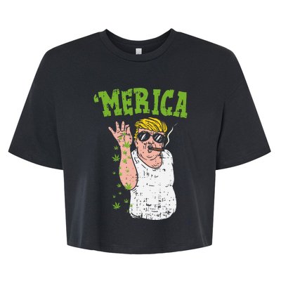 Merica Trump Bae Smoking Weed Cannabis Funny 420 Stoner Gift Bella+Canvas Jersey Crop Tee