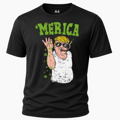 Merica Trump Bae Smoking Weed Cannabis Funny 420 Stoner Gift Performance Shirt