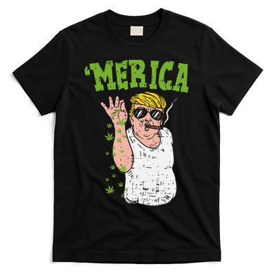 Merica Trump Bae Smoking Weed Cannabis Funny 420 Stoner Gift T-Shirt