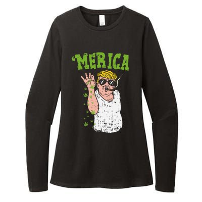 Merica Trump Bae Smoking Weed Cannabis Funny 420 Stoner Gift Womens CVC Long Sleeve Shirt