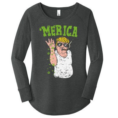 Merica Trump Bae Smoking Weed Cannabis Funny 420 Stoner Gift Women's Perfect Tri Tunic Long Sleeve Shirt