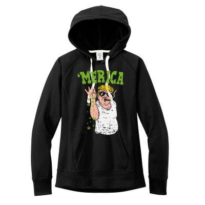 Merica Trump Bae Smoking Weed Cannabis Funny 420 Stoner Gift Women's Fleece Hoodie