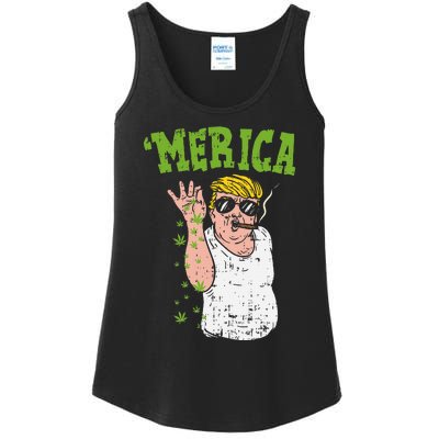 Merica Trump Bae Smoking Weed Cannabis Funny 420 Stoner Gift Ladies Essential Tank