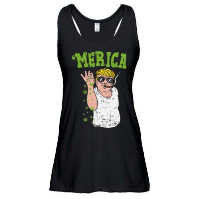 Merica Trump Bae Smoking Weed Cannabis Funny 420 Stoner Gift Ladies Essential Flowy Tank