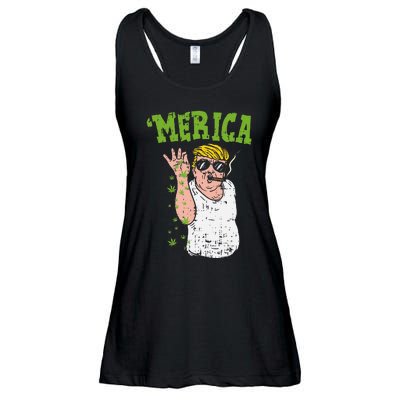 Merica Trump Bae Smoking Weed Cannabis Funny 420 Stoner Gift Ladies Essential Flowy Tank