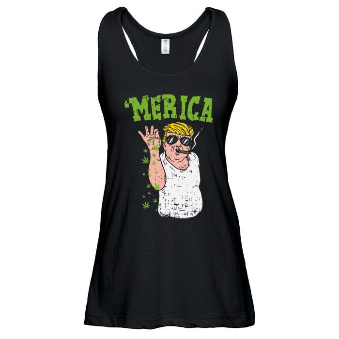 Merica Trump Bae Smoking Weed Cannabis Funny 420 Stoner Gift Ladies Essential Flowy Tank