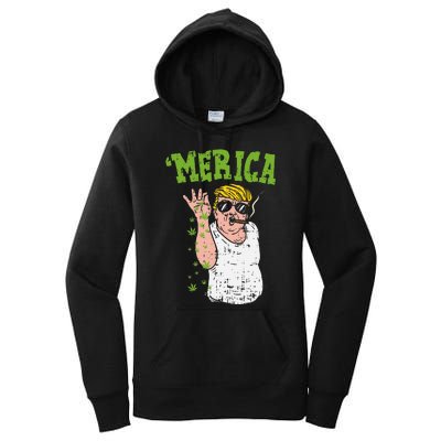 Merica Trump Bae Smoking Weed Cannabis Funny 420 Stoner Gift Women's Pullover Hoodie