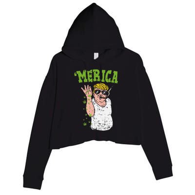 Merica Trump Bae Smoking Weed Cannabis Funny 420 Stoner Gift Crop Fleece Hoodie